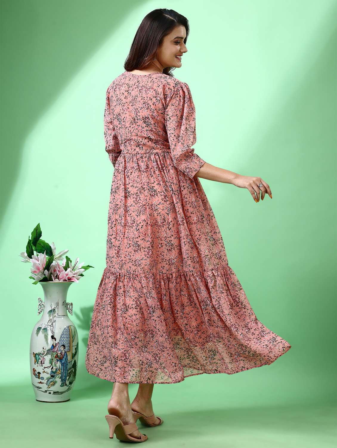 women floral print puff sleeve tiered dress - 21972242 -  Standard Image - 3