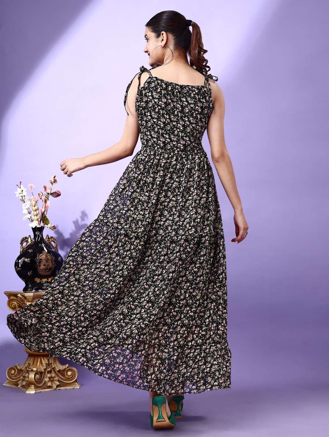 women floral print shoulder strap tiered dress - 21972247 - Standard Image - 3