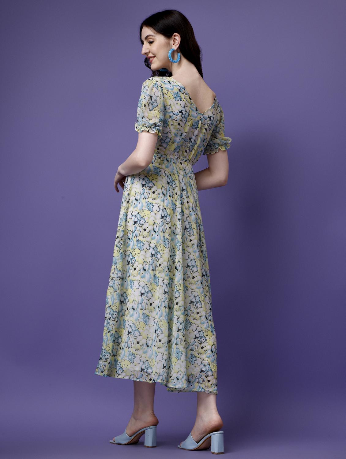 women floral print puff sleeve fit & flare dress - 21972248 - Standard Image - 3