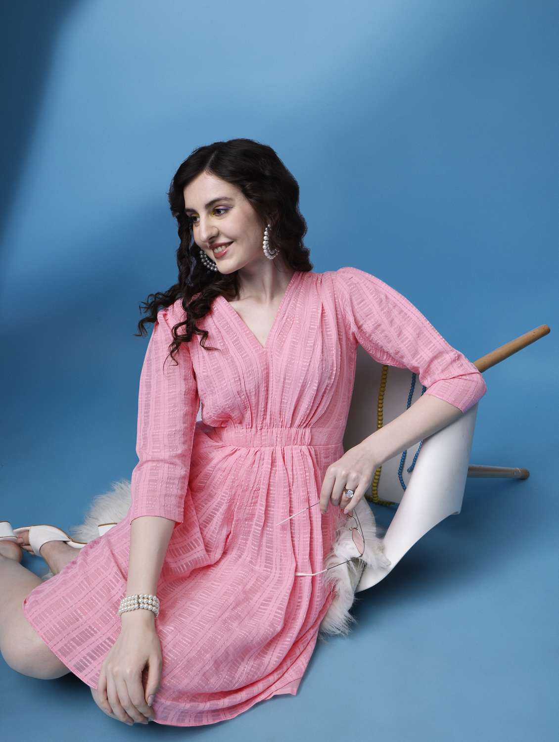 women pink slef designed a-line dress - 21972250 -  Standard Image - 3