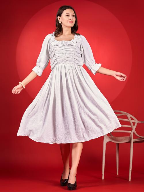women self designed puff sleeve fit & flare dress - 21972253 -  Standard Image - 0