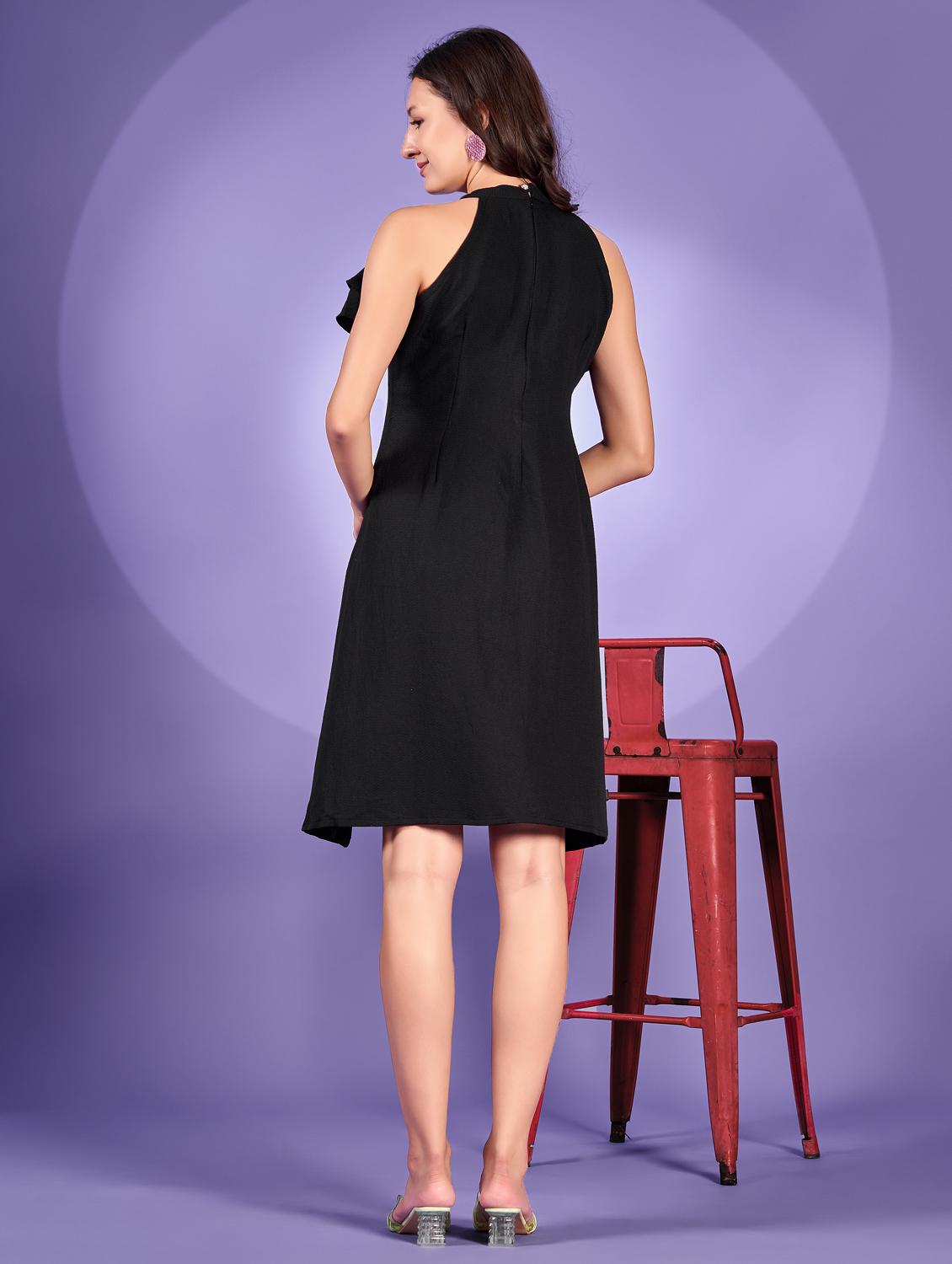 women black solid halter neck fit & flare dress - 21972255 - Standard Image - 3