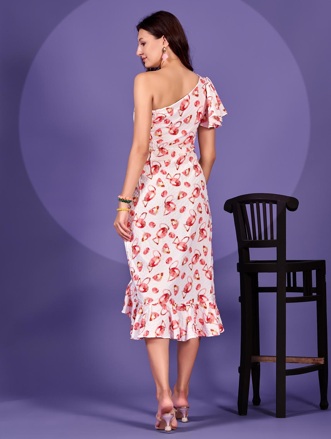 women printed single shoulder asymmetric dress - 21972256 - Standard Image - 3