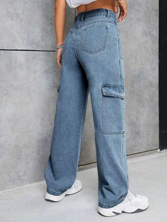 women solid high rise baggy cargo - 21972273 -  Standard Image - 3