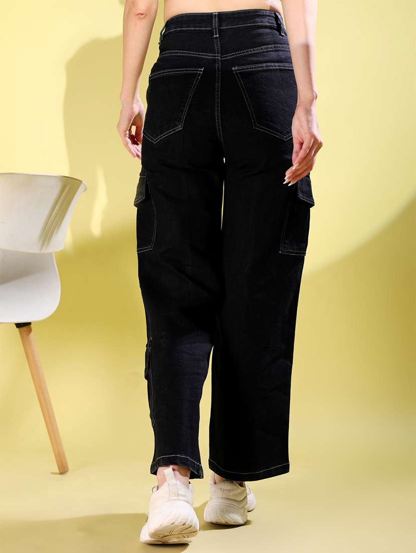 women solid high rise denim cargo - 21972274 -  Standard Image - 3