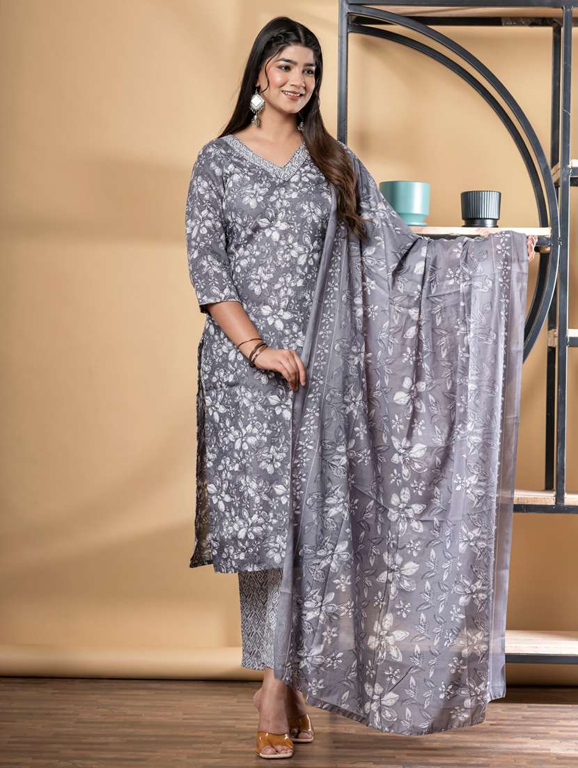women three quarter sleeve kurta pant with dupatta set - 21972283 -  Standard Image - 3