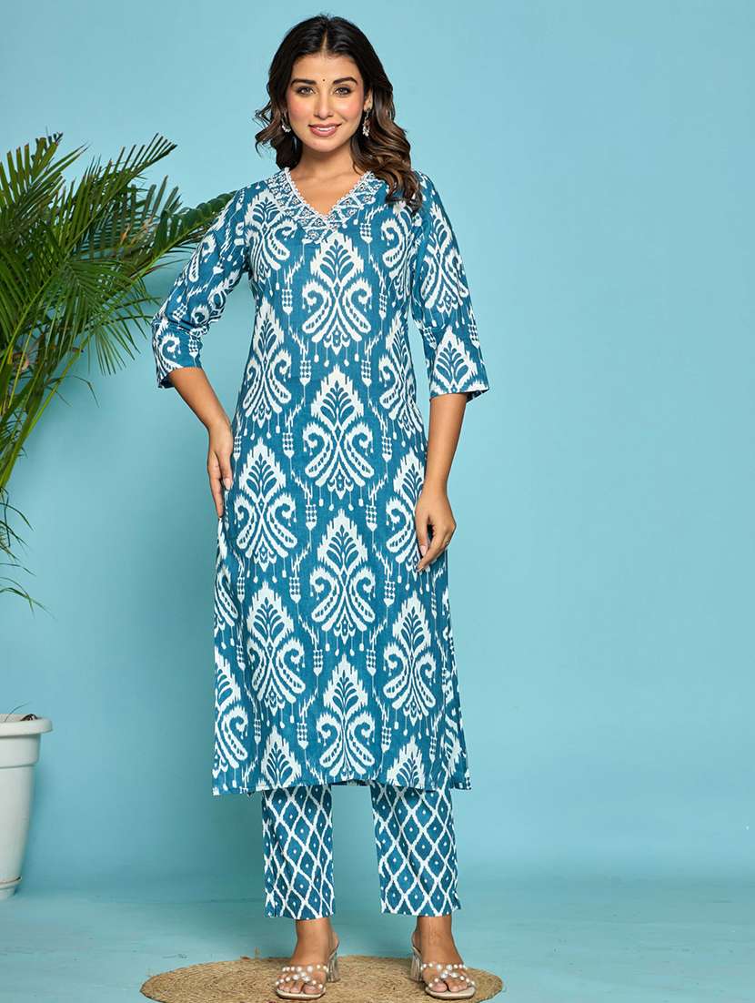 women three quarter sleeve kurta pant with dupatta set - 21972296 -  Standard Image - 3