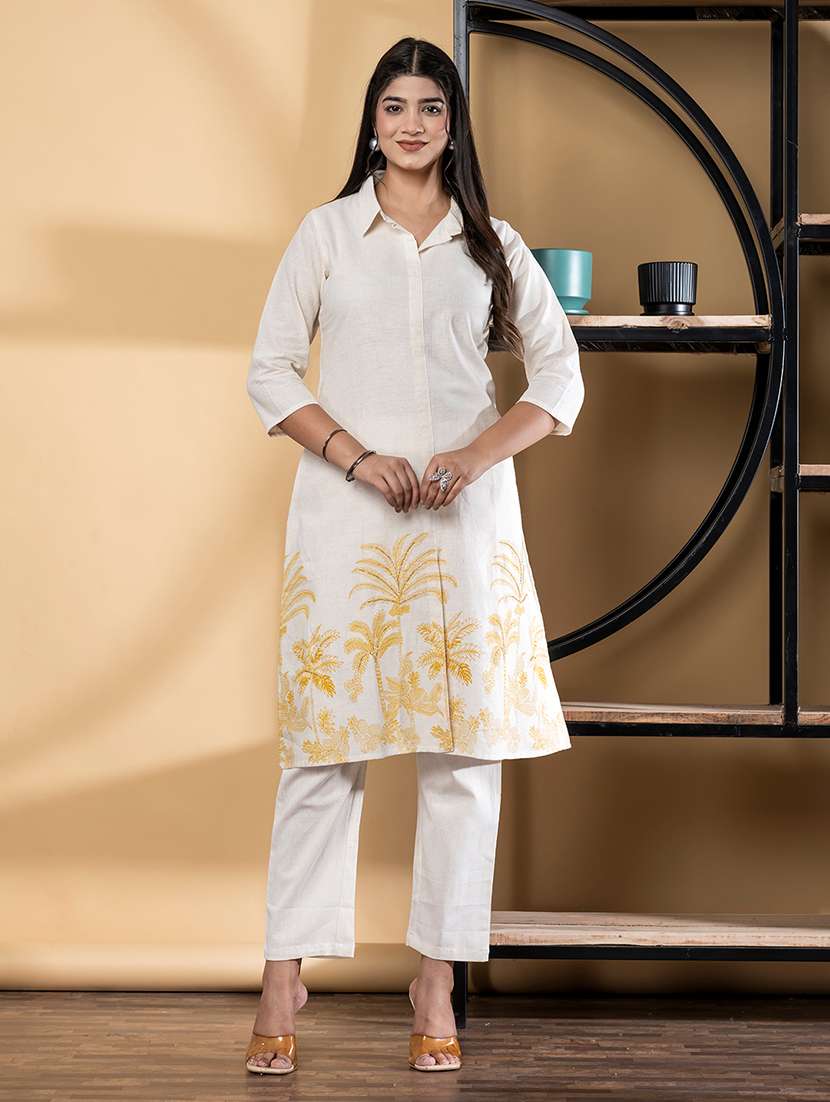 women printed three quarter sleeve kurta pant set