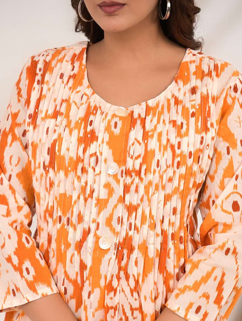 women ikat printed three quarter sleeve kurta pant set - 21972306 -  Standard Image - 5