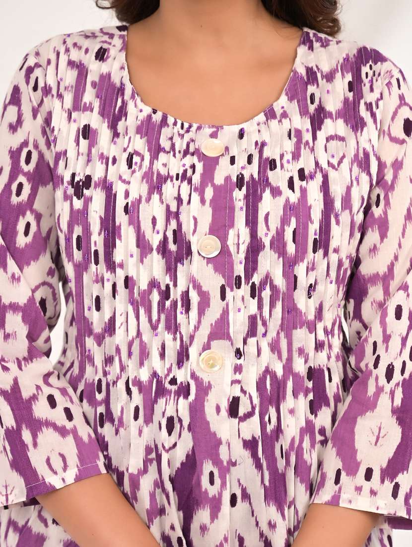 women ikat printed three quarter sleeve kurta pant set - 21972321 - Standard Image - 5