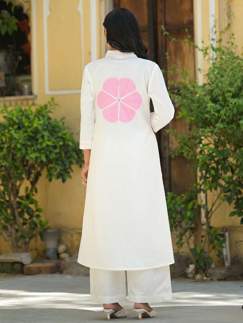 women floral three quarter sleeve kurta pant set - 21972323 -  Standard Image - 3