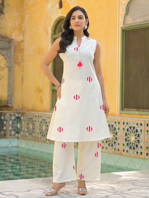women printed sleeveless kurta pant set - 21972325 -  Standard Image - 0
