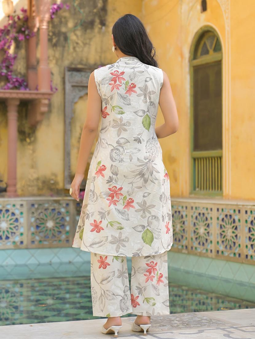 women floral printed sleeveless kurta pant set - 21972326 - Standard Image - 3
