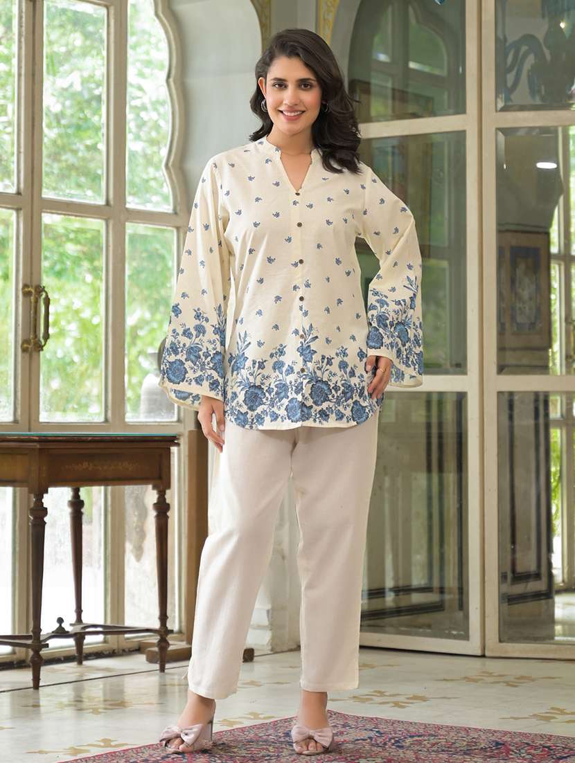 women floral printed long sleeve ethnic co-ord set