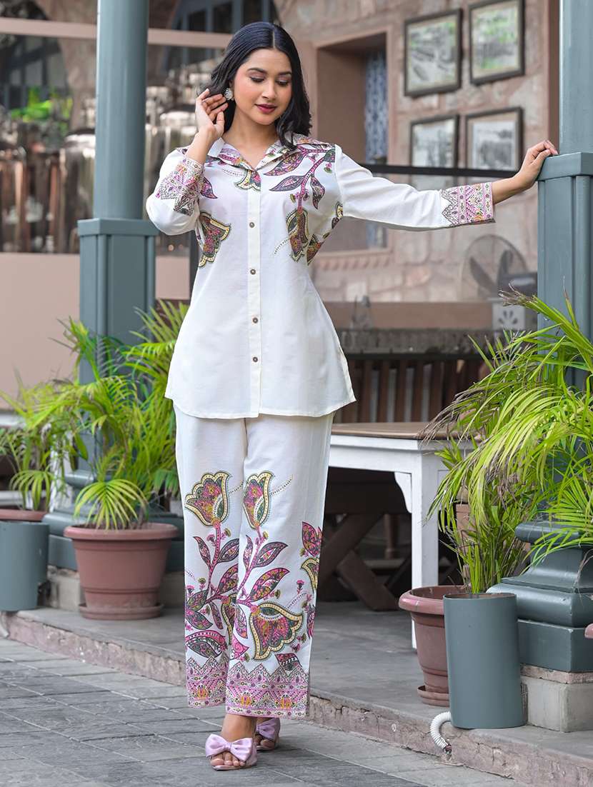 women floral printed long sleeve ethnic co-ord set