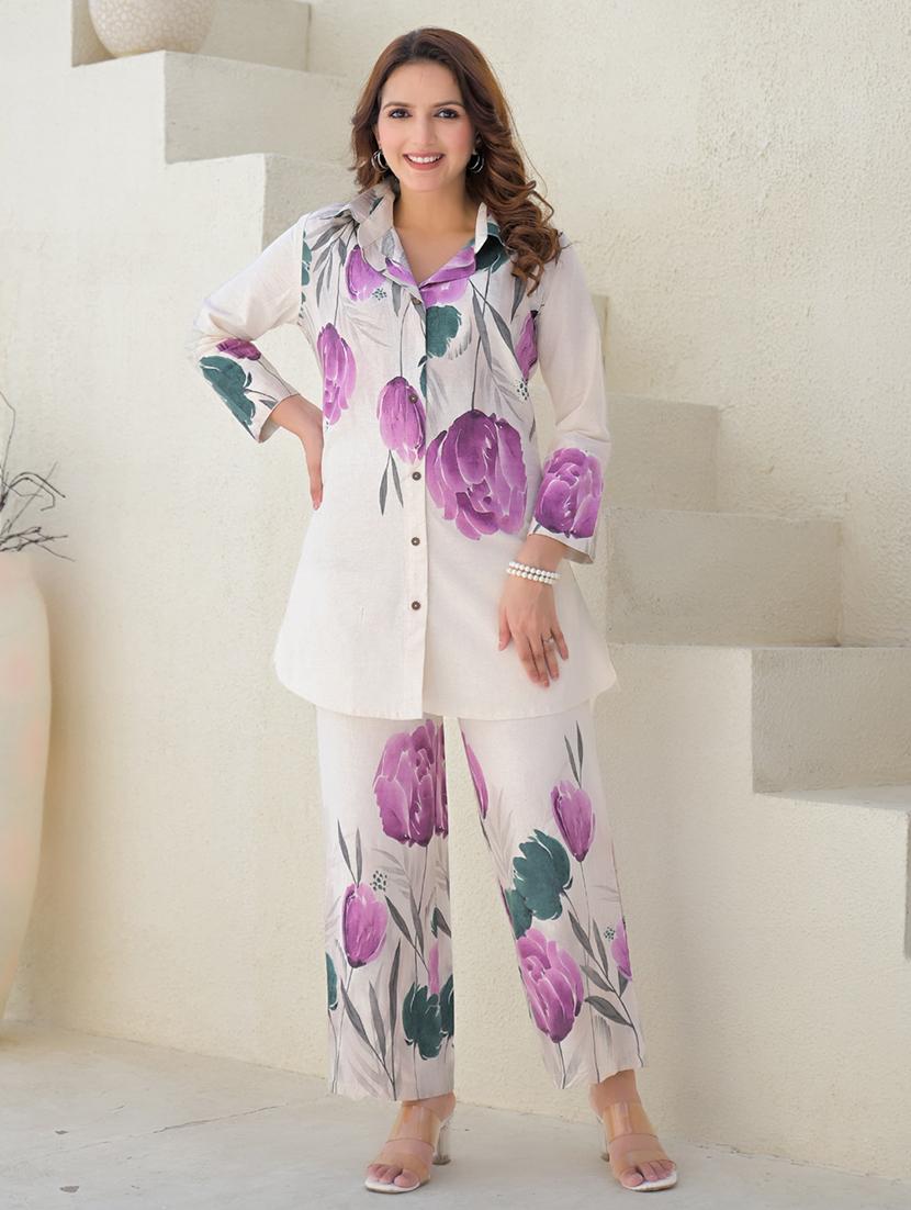 women floral printed three quarter sleeve ethnic co-ord set - 21972336 - Zoom Image - 0