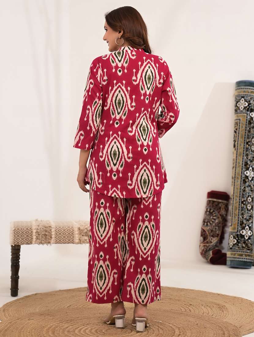 women ikat printed three quarter sleeve ethnic co-ord set - 21972338 -  Standard Image - 3