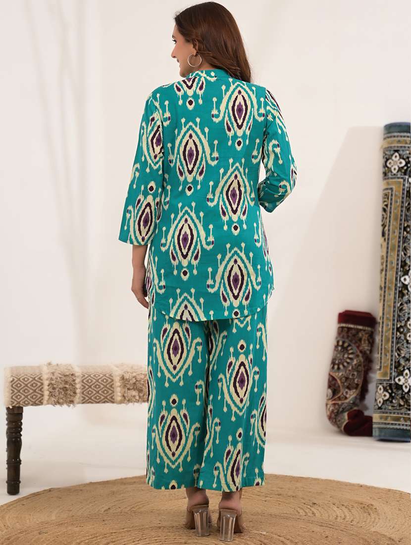 women ikat printed three quarter sleeve ethnic co-ord set - 21972339 - Standard Image - 3
