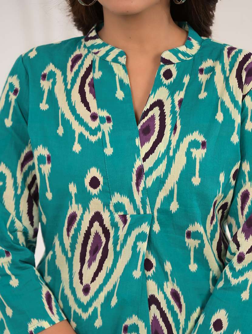 women ikat printed three quarter sleeve ethnic co-ord set - 21972339 - Standard Image - 5