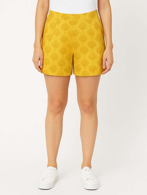 mustard cotton regular shorts - 21972353 -  Standard Image - 0