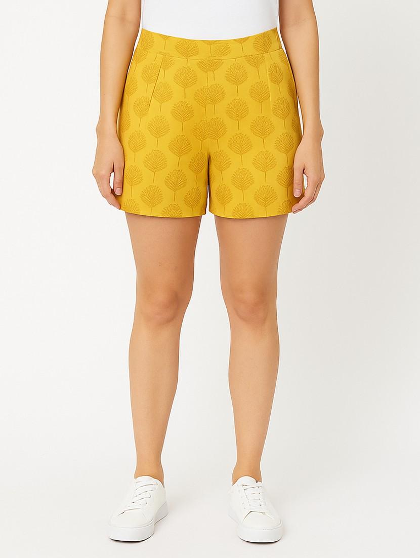 mustard cotton regular shorts