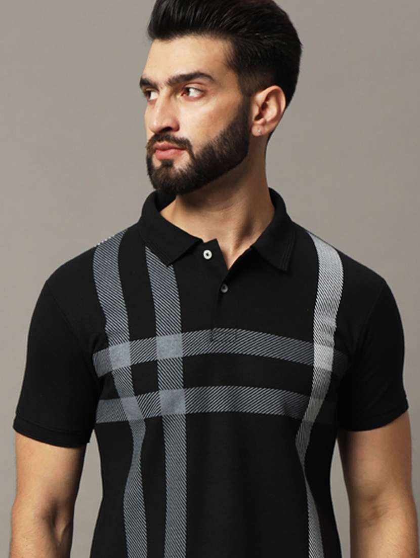 men checkered short sleeve regular fit polo t-shirt