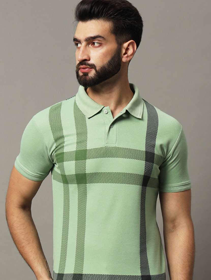 men checkered short sleeve regular fit polo t-shirt
