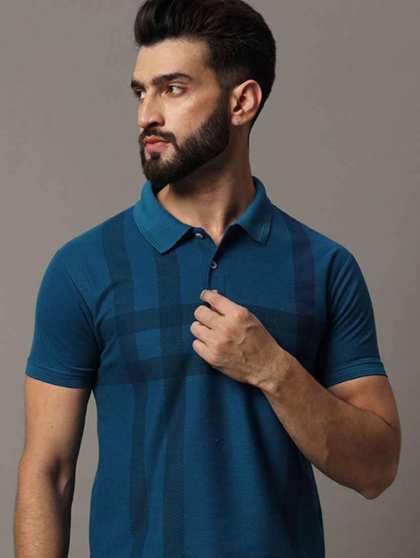 men checkered short sleeve regular fit polo t-shirt