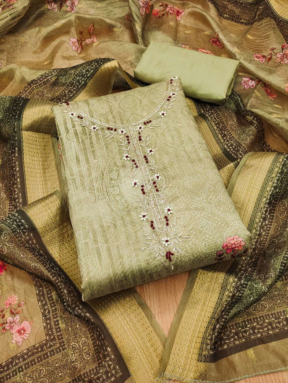 women printed embroidered unstitched suit set