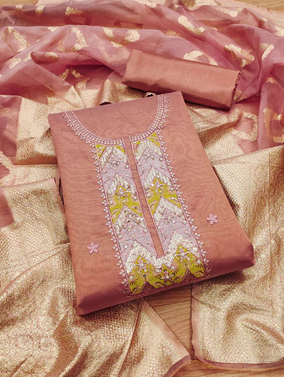 women solid with work embroidered unstitched suit set