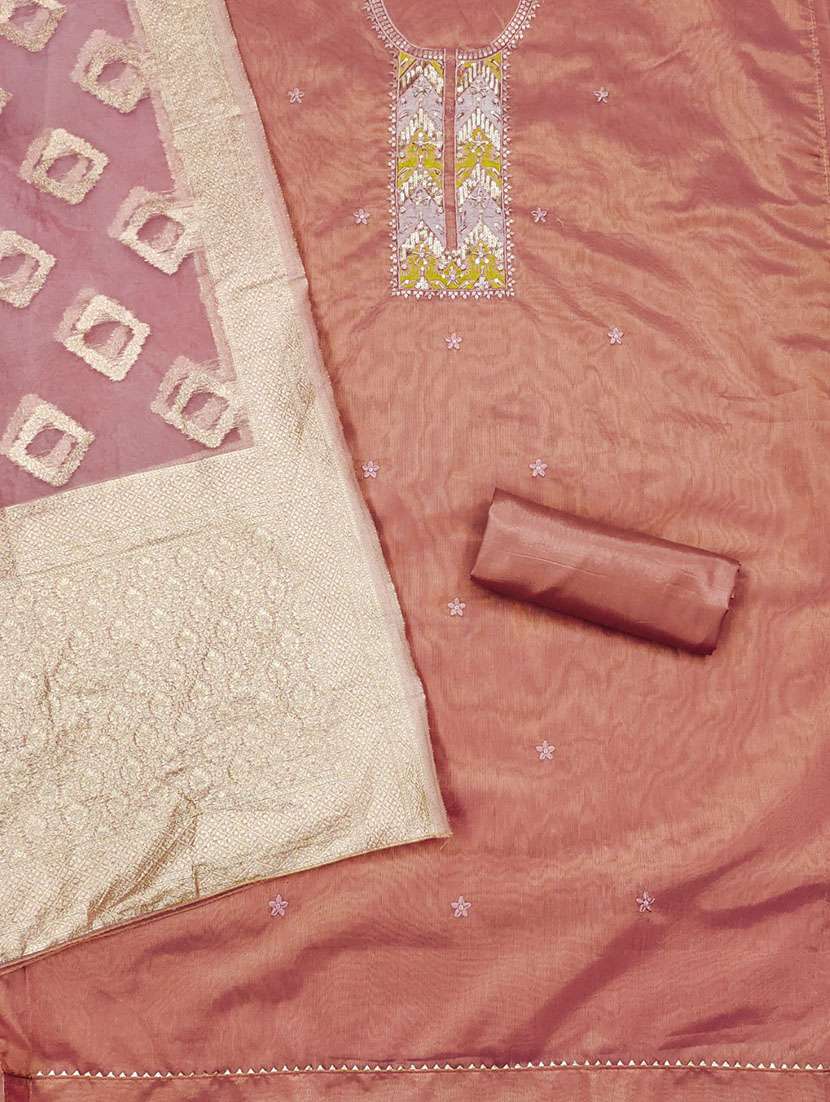 women solid with work embroidered unstitched suit set - 21972466 -  Standard Image - 3