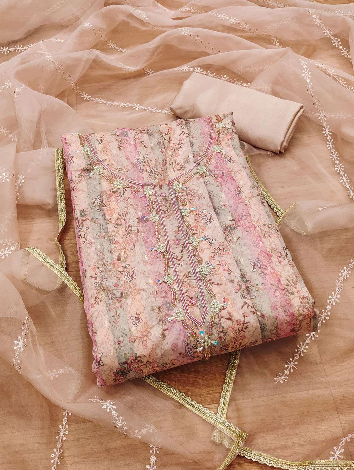 women printed embroidered unstitched suit set