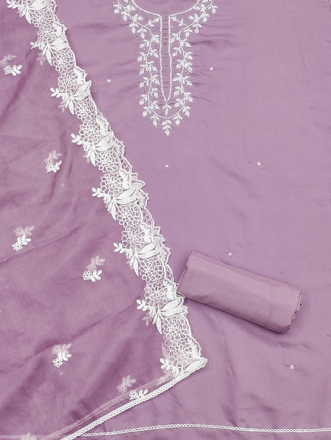 women solid with work embroidered unstitched suit set - 21972486 - Standard Image - 3