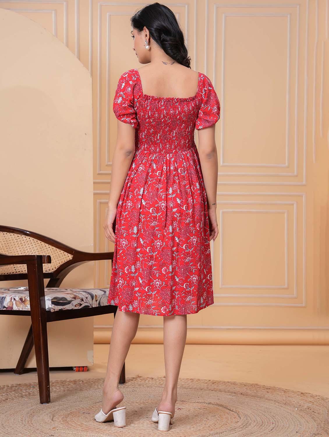 women floral print puff sleeve fit & flare dress - 21972491 - Standard Image - 3