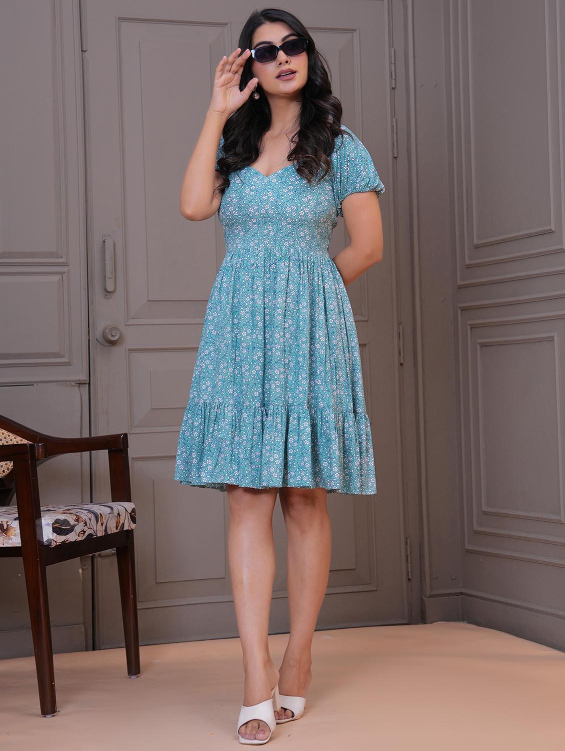 women floral print puff sleeve fit & flare dress - 21972494 - Zoom Image - 0