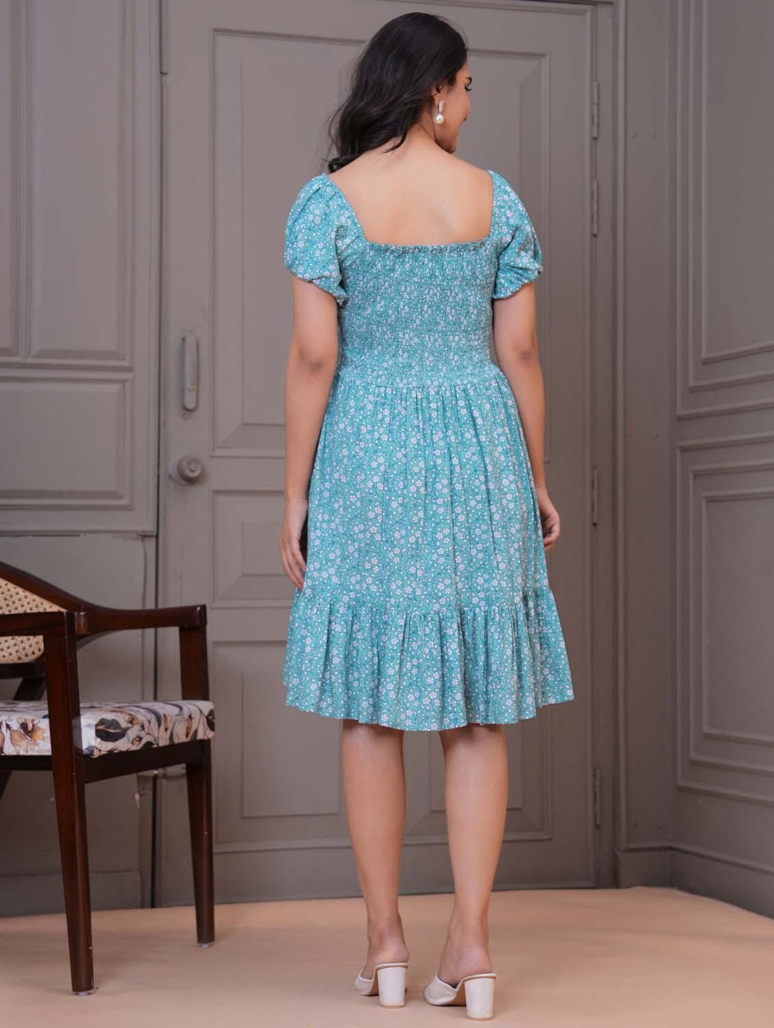 women floral print puff sleeve fit & flare dress - 21972494 - Standard Image - 3