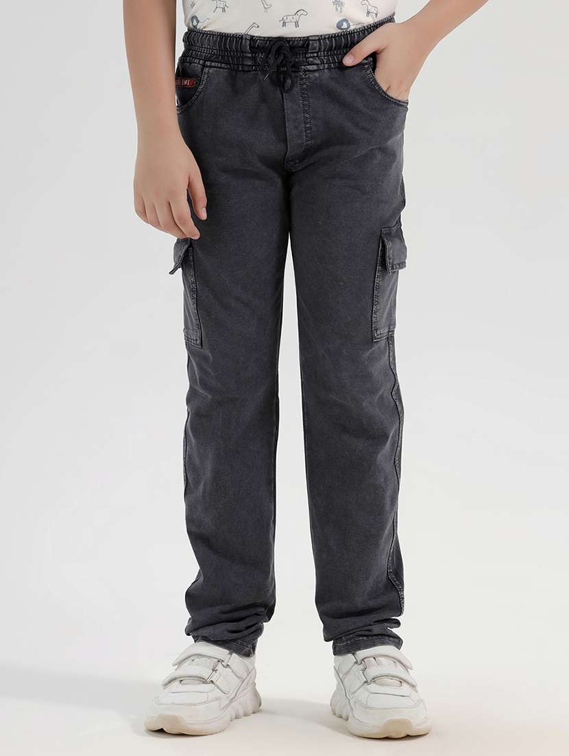 boys solid mid rise denim cargo