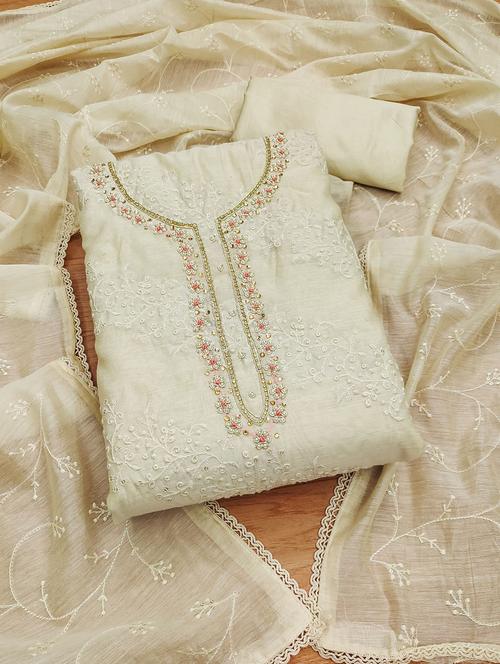 women solid with work embroidered unstitched suit set - 21972509 -  Standard Image - 0