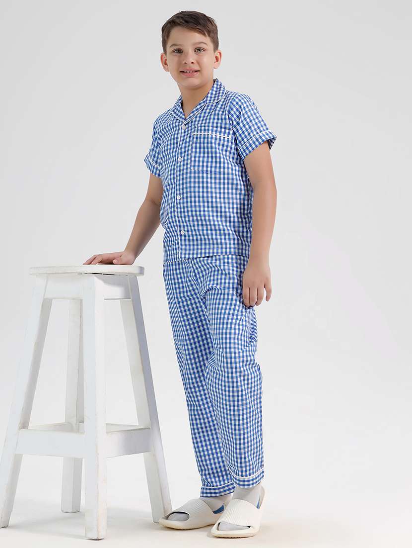 boys checkered nightwear pyjama set - 21972514 -  Standard Image - 3