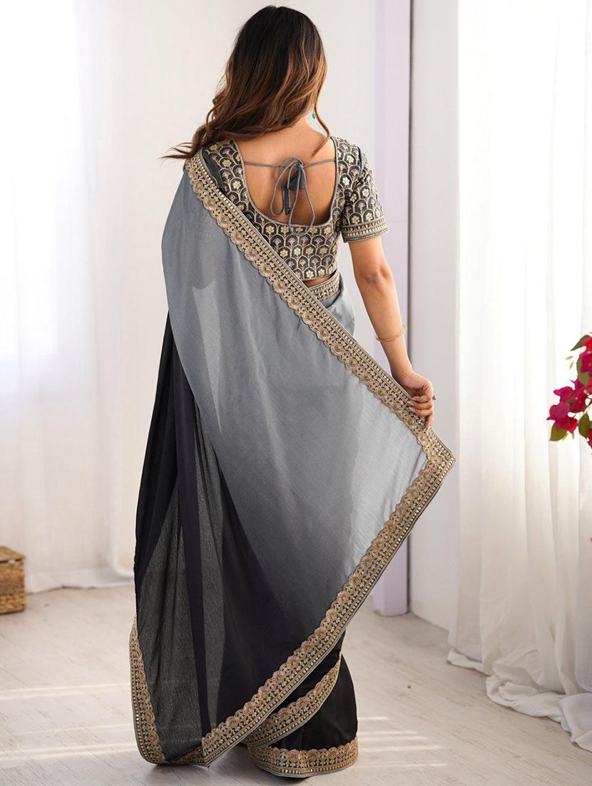 women ombre bordered saree with blouse - 21972516 - Standard Image - 3