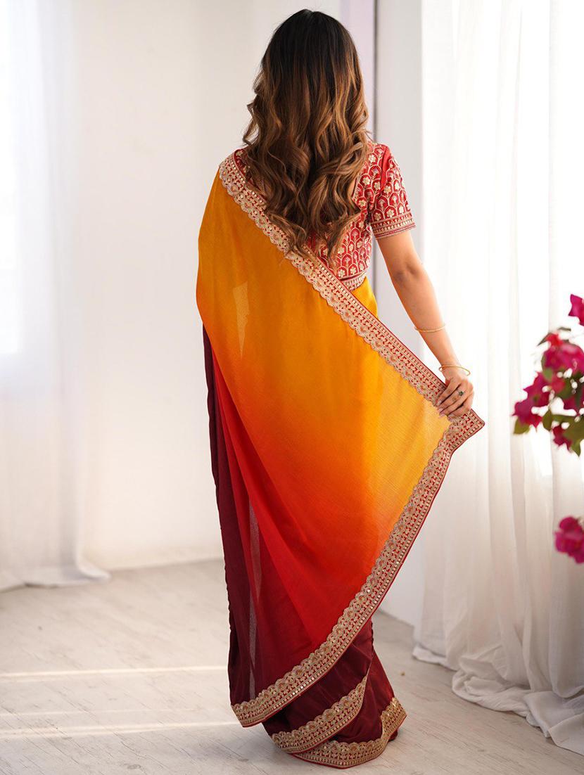 women ombre bordered saree with blouse - 21972517 - Standard Image - 3