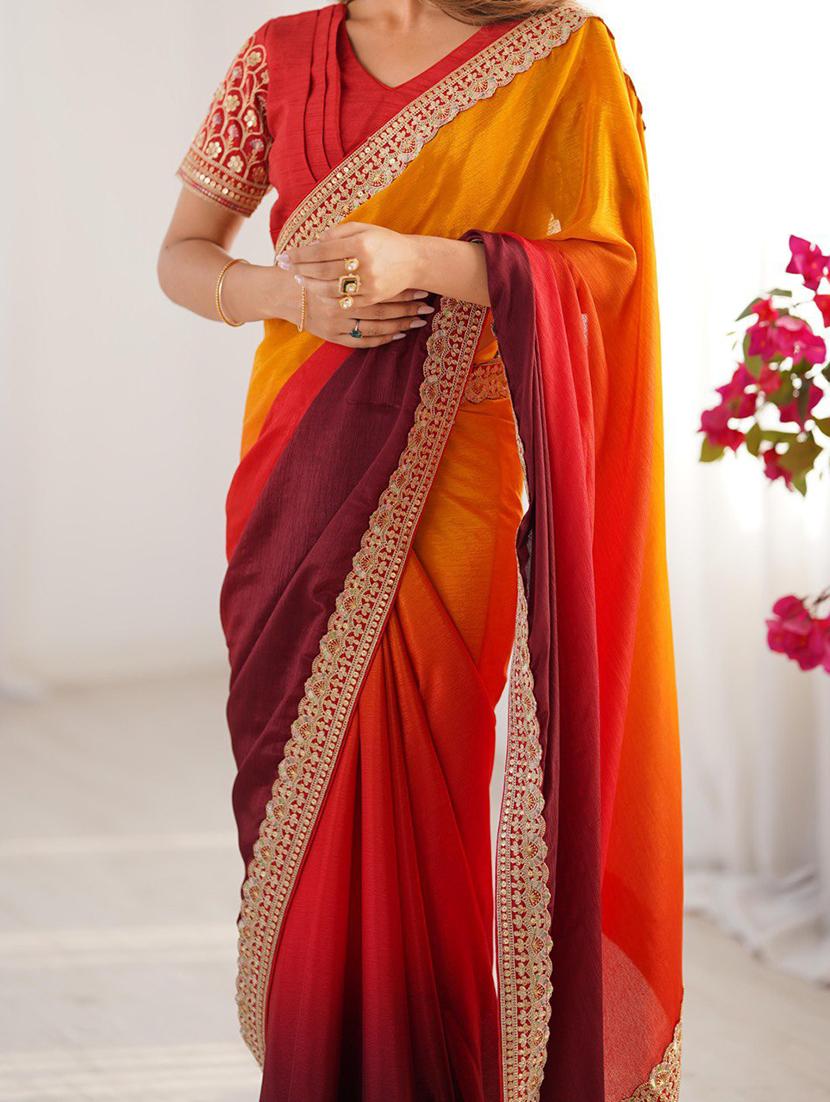women ombre bordered saree with blouse - 21972517 - Standard Image - 5
