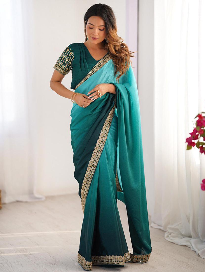 women ombre bordered saree with blouse