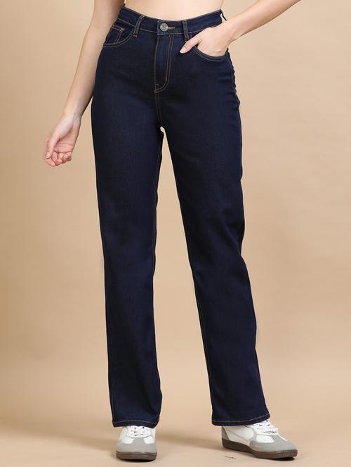 women solid high rise straight fit jean - 21972527 - Standard Image - 0