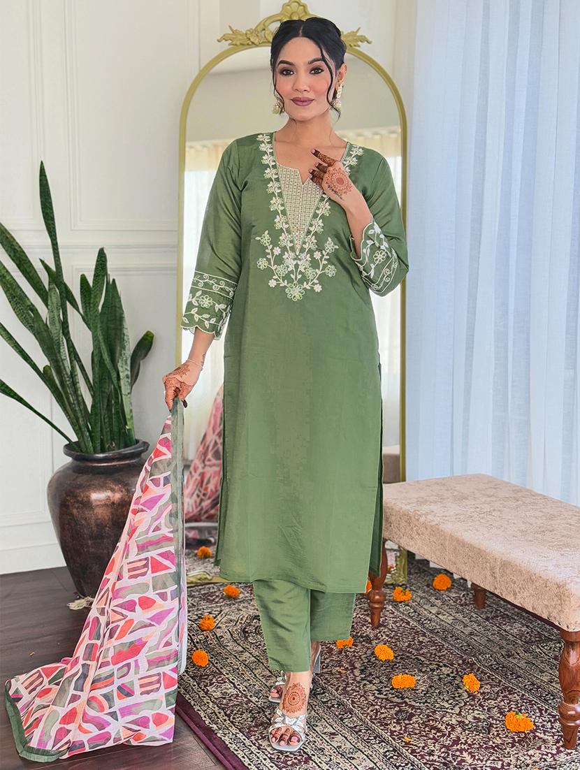 women three quarter sleeve kurta pant with dupatta set - 21972549 - Standard Image - 3