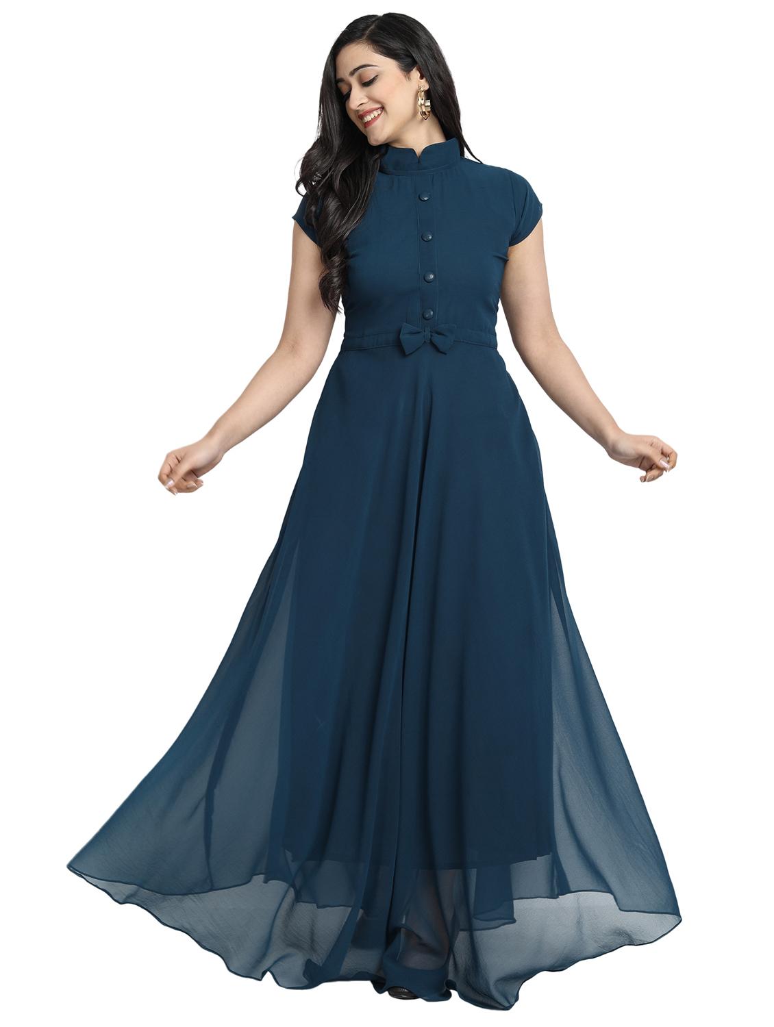 women solid mandarin neck fit & flare dress - 21972563 -  Zoom Image - 0