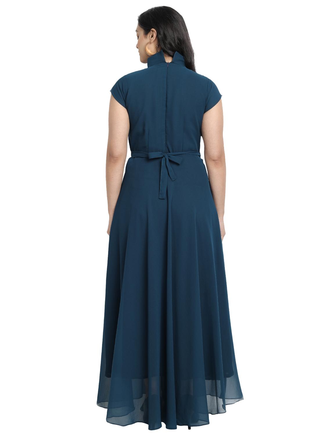 women solid mandarin neck fit & flare dress - 21972563 - Standard Image - 3