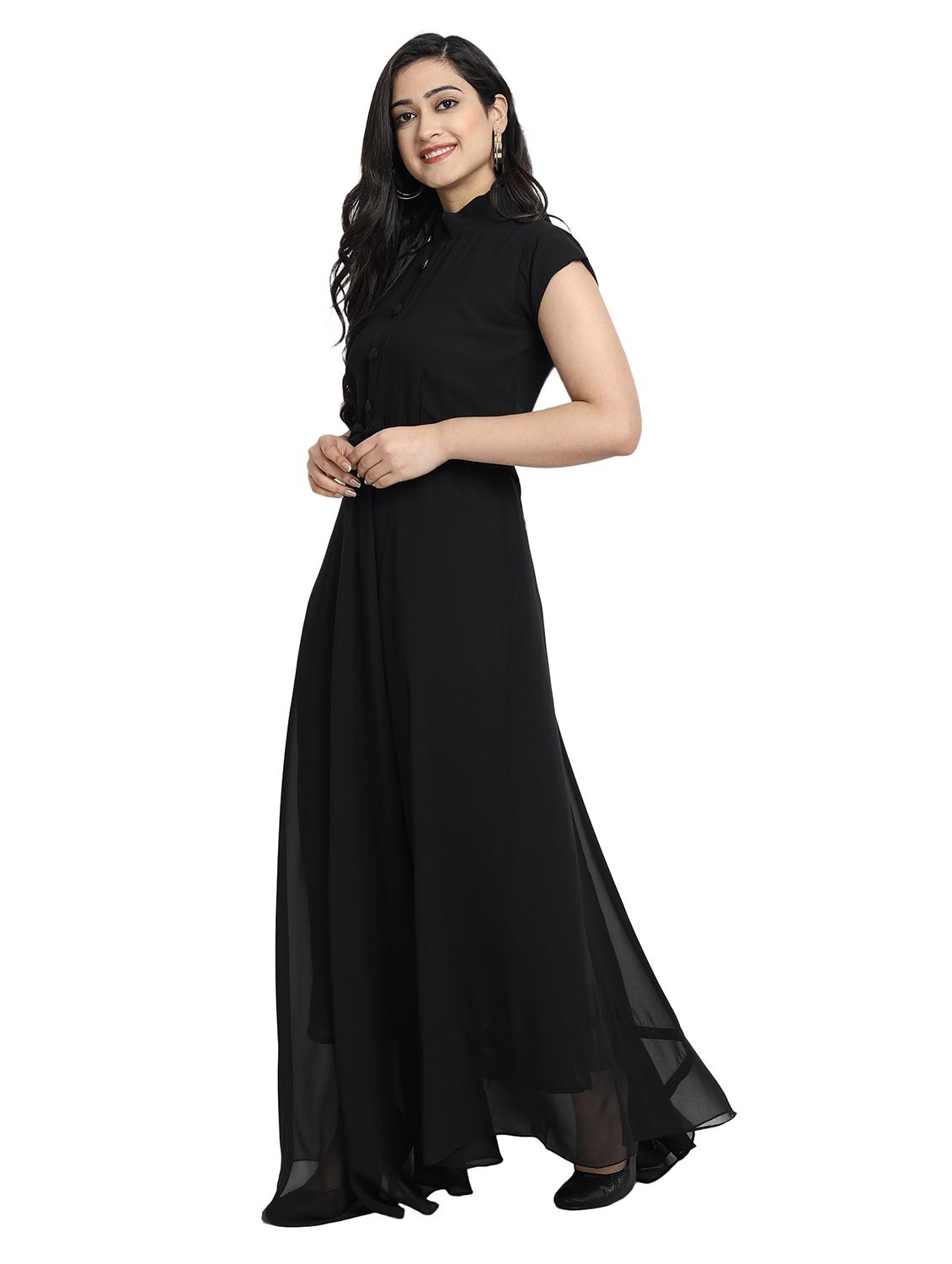 women solid mandarin neck fit & flare maxi dress - 21972565 - Standard Image - 3