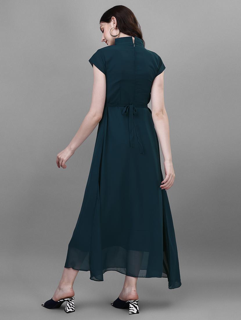 women solid mandarin neck fit & flare maxi dress - 21972569 - Standard Image - 3
