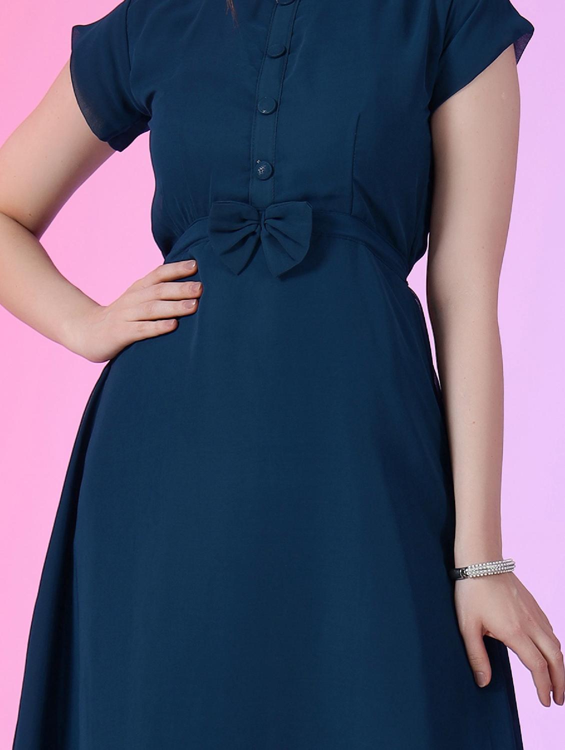 women solid mandarin neck fit & flare maxi dress - 21972591 - Standard Image - 3